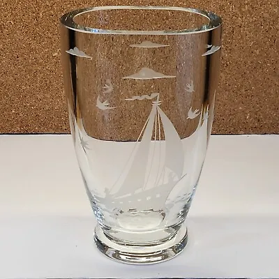 Buy Orrefors Art Glass Etched Sailboat Vase Signed And Numbered • 37.56£