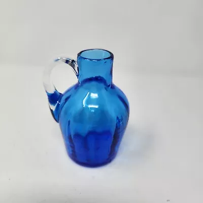 Buy Blue  Blown Glass Mini Pitcher Vintage Vase Pitcher  4  • 11.66£