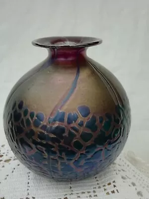 Buy Vintage Phoenecian Iridescent Hand Blown Glass Vase Malta Signed • 25£