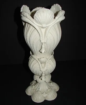 Buy Unique Antique 19th C English Parian Ware Centerpiece Vase Shell Tassel 12 1/4  • 417.28£