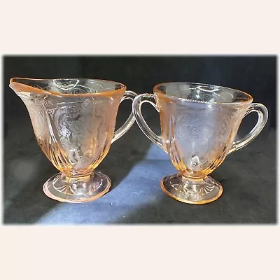 Buy 1930s Lace Patterned SUGAR BOWL & CREAMER Depression Glass “ROYAL LACE” • 14.75£