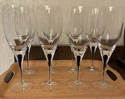 Buy 8 Orrefors Intermezzo Wine Glasses 19cl, 200mm High, Blue Stem Detail • 200£