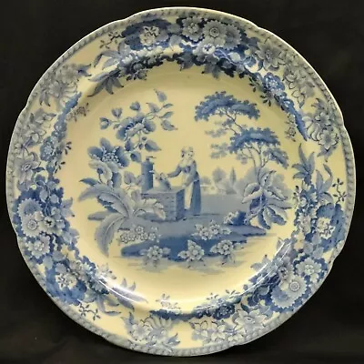 Buy Antique RATHBONE Blue & White Transferware PLATE The FONT Girl At Well, C1825 • 24.99£