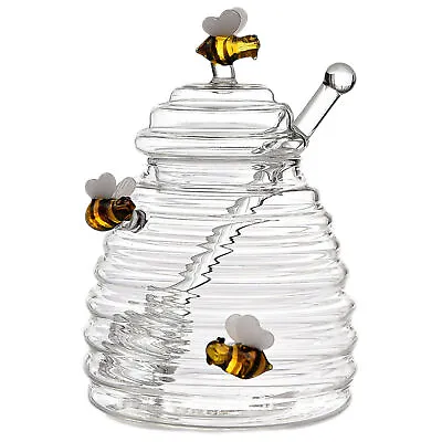 Buy Transparent Honey Jar With Dipper And Lid Glass Beehive Style Honey Glass Pot • 13.90£