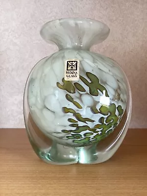 Buy Mdina, Glass Vase, Lovely Design, Signed ,with Label, Green, White Etc. • 19.99£