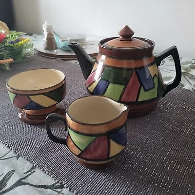 Buy Royal Torquay Ware Genuine Art Deco Pottery Tea  Set ,teapot ,sugar And Milk • 9.99£