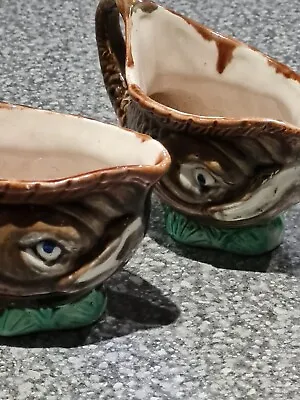 Buy Antique Majolica Pair Of Grotesque Fish Shaped Sauce Gravy Boats Matching Style • 39.99£