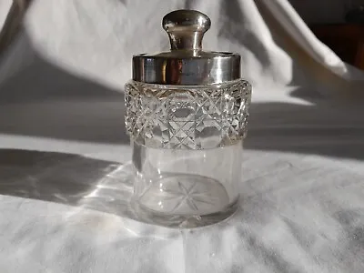Buy Antique Hobnail Cut Glass Jar & Stopper With Hallmarked Silver Collar & Lid  Top • 20£