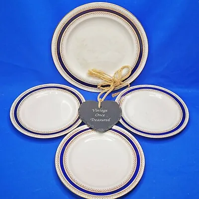 Buy 1920s BOOTHS Silicon China 9349 * 3 X DESSERT 1 X SALAD PLATES * Blue White Gold • 9.91£