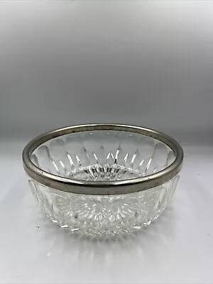 Buy Vintage MCM Cut Glass Crystal Serving Bowl With Silver-Plated Rim Diameter 9  • 12.08£