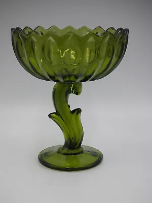 Buy Vintage Indiana Glass Company Green Pedestal Lotus Blossom Compote Bowl 1940's • 21.62£