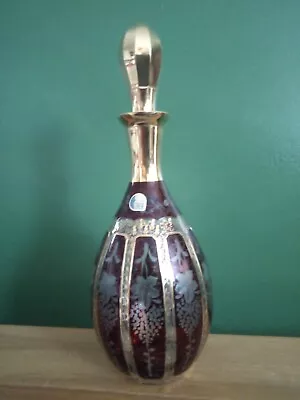 Buy Elegant Vintage Bohemian Czech Crystal Etched Cranberry Glass Wine Decanter- Bor • 80£