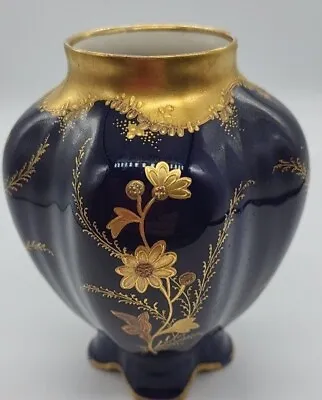 Buy Limoges M R France, Delightful Cobalt Blue Vase, 10cms Tall.  With Rich Gold... • 29£