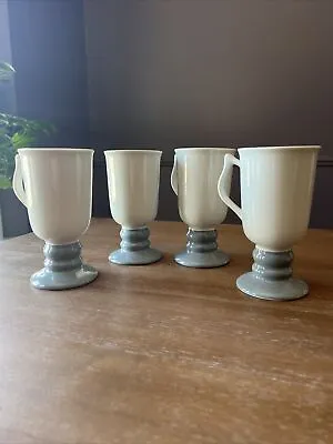 Buy Awesome Set Of 4 Vintage HALL 1273 Mugs Footed 6  Irish Coffee Cups Gray White • 26.50£
