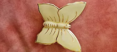Buy Vintage Yellow Hand Decorated 22kt Gold Ceramic Butterfly Wall Pocket • 6£