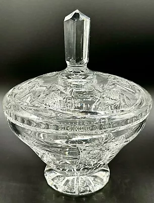 Buy Antique Pinwheel Bohemia Heavy Lead Crystal Glass Covered Compote Candy Dish • 46.71£