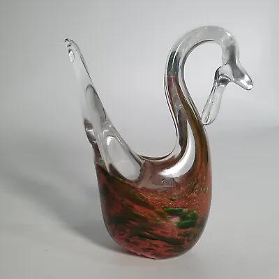 Buy Mtarfa Malta Smll Glass Swan Red Green Hand Blown Signed Figure Dish Paperweight • 7£