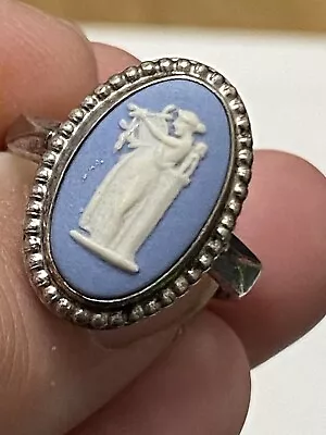 Buy Vintage Wedgewood Blue Jasperware Silver Ring • 35£