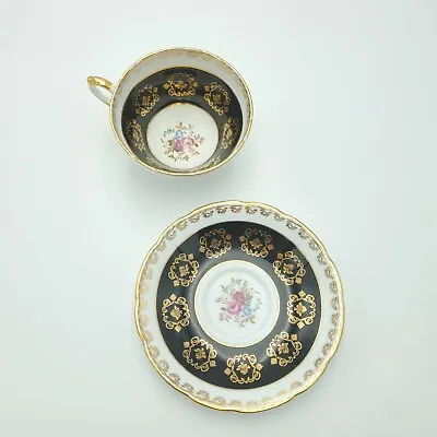 Buy Sutherland Black Floral Tea/Coffee Cup Saucer Set Fine Bone China England  • 16.08£