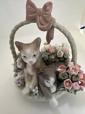Buy Lladro Purr-Fect Kittens Cats In Flower Basket Figurine #1444 • 169.82£