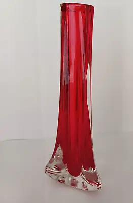Buy Whitefriars Glass Ruby Red Tricorn 3 Sided Vase 1960s Geoffrey Baxter Excellent • 19.99£