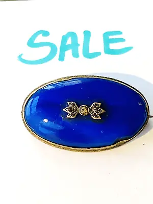 Buy Vintage Art Deco Brooch Royal Blue Satin Glass Rhinestones Old Jewellery • 17.90£