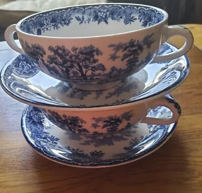 Buy Vintage Alfred Meakin Double Handled Soup Cups With Saucers X 2 • 7.50£