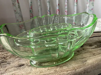 Buy Vintage Pressed Glass Green Posy Posie Flower Boat Vase Deco Made In Britain • 18.99£