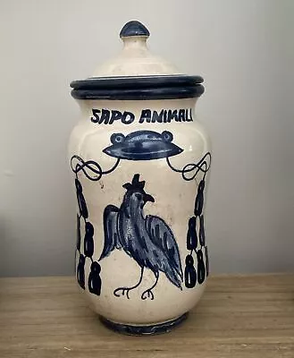 Buy Antique Hand Painted Delft Pottery Signed Manises Apothecary Jar,”sapo Animali” • 34.99£