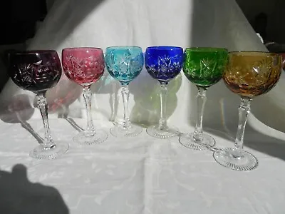 Buy Vintage Bohemia Crystal Glass Harlequin Coloured Glasses X 6 • 179.99£