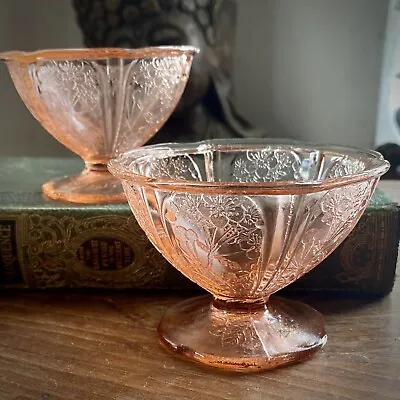 Buy Art Deco Rose Pink Jeanette Glass’ Sundae Dishes Bowls Custard Sherbet Ice Cream • 12.99£