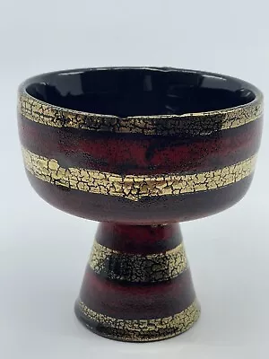 Buy Italian Mid Century Red And Gold Stripe Pottery Compotes Pedestal Bowl • 23.72£
