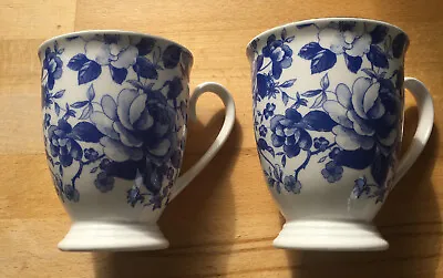 Buy 2 Royal Grafton By Tams Mugs Blue & White Floral Footed Fine Bone China England • 33£