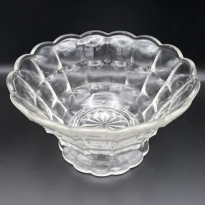 Buy Vintage Glass Footed Pedestal Fruit Bowl, Display Candy Bowl With Scalloped Edge • 16£