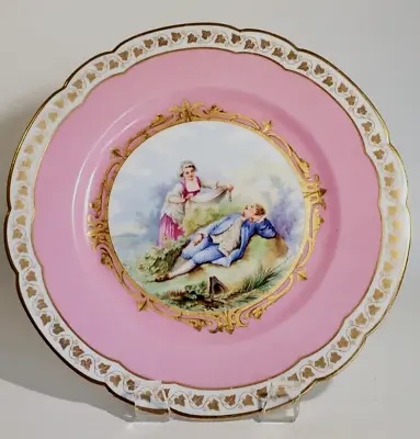 Buy Circa 1846 French Sevres Hand Painted Porcelain Plate Scenic Pink Gilt Signed • 269.66£