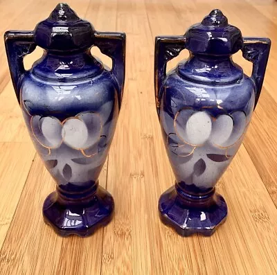 Buy Vintage Pair Cobalt Blue Fruit Pottery Urn Ornaments Made In England • 18.99£