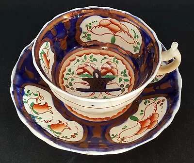Buy Gaudy Welsh Vintage Victorian Antique Orange Flower Design Cup & Saucer Duo C • 25£