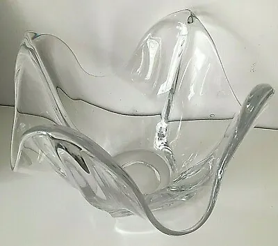Buy French Art Glass Sculptural Clear Centrepiece Bowl 3.5 KG • 25£