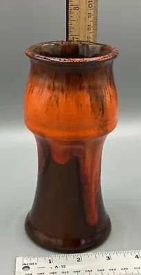 Buy Vintage MCM Canadiana Pottery Drip Glaze Orange & Brown Vase Like Blue Mountain • 19.29£