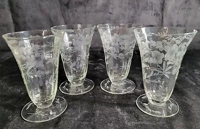 Buy Vintage Standard Glass Co. 1932 11 0z Footed Wheel Cut Tumblers  136 Floral  • 35.67£