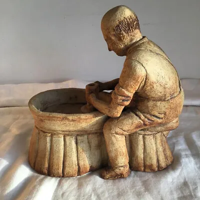Buy Clay Studio Pottery Sculpture Potter At The Wheel. Signed JA. • 38£