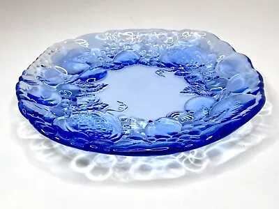 Buy Vintage Blue Glass Fruit Plate Set Of 5 Embossed Della Robbia Harvest Pattern 8  • 67.23£