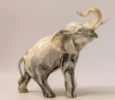Buy Ceramic Grey + White Marble Effect African Elephant Figurine Ornament. • 22.50£
