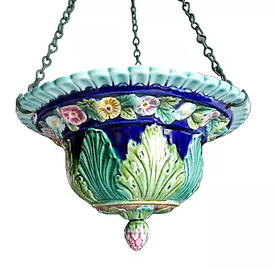 Buy Rare Antique Art Nouvieu Majolica Hanging Jardiniere Planter Pot • 473.62£