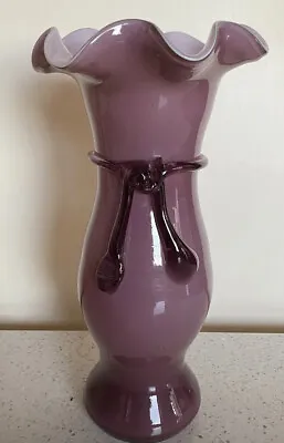 Buy Amethyst Ruffled Art Glass Bud Vase With Bow 8” • 5£