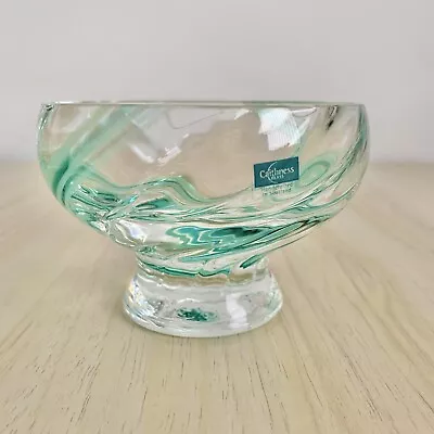 Buy Caithness Glass Pedestal Bowl Aqua Swirl Transparent Dish Vintage Scotland • 17£
