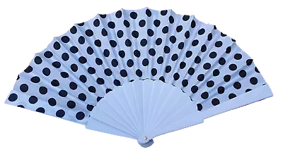 Buy White Polka Dots Fabric Plastic Summer Cooling Decorative Spanish Style Hand Fan • 2.95£