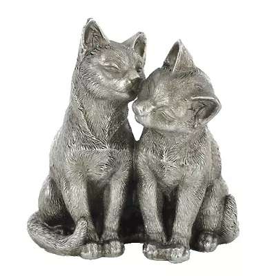 Buy Pair Of Cats Ornament Home Decor Kitten Sculpture Antique Silver Finish • 21.95£