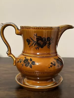 Buy Lord Nelson Pottery Pitcher VTG  Brown Jug Black Roses /Silver W/ Matching Basin • 10.48£