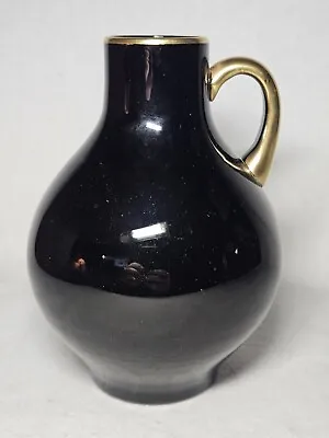 Buy Victorian Blown Black Amethyst Glass Handled Vase With Gilt Trim  Ca. 1900 • 43.39£